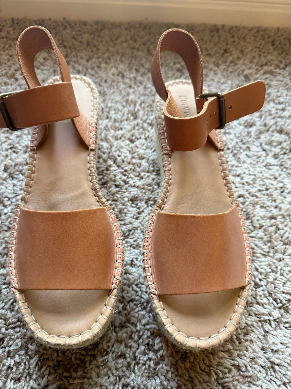 Soludos Cognac Leather Platform Espadrille Sandals size 10